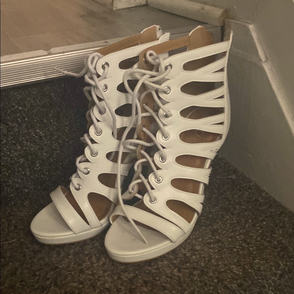 White Lace-Up Gladiator Sandals